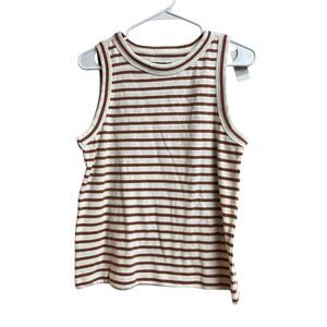 Loft Sleeveless Brown White Stripes Tank Small